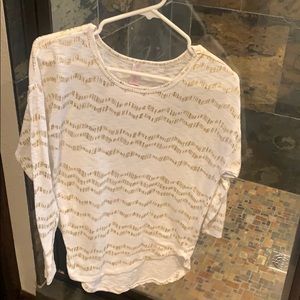 White and Gold 3/4 Sleeve Sweater